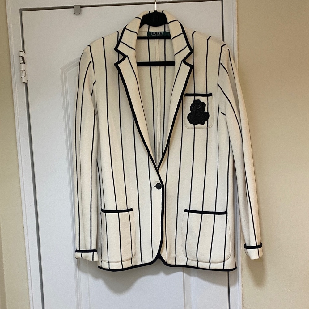 Lauren by Ralph Lauren White and Black Striped Blazer